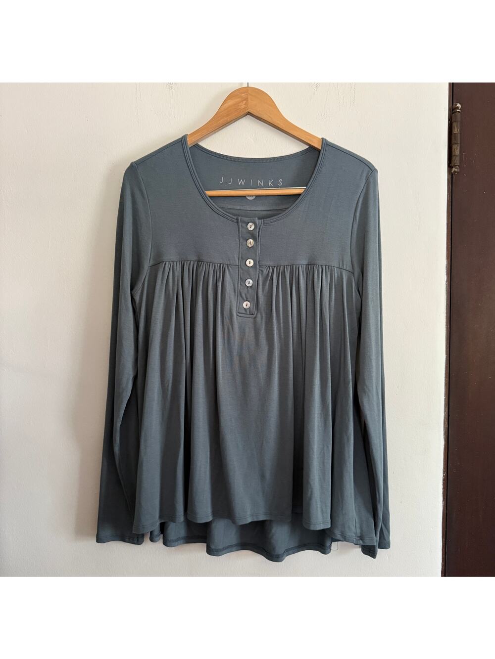 JJ WINKS | Slate Blue Long Sleeve Babydoll Built in Light Support Bra Top Medium